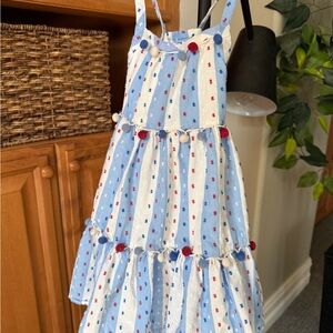 Tommy Bahama Blue and White Tiered Ruffled Sundress